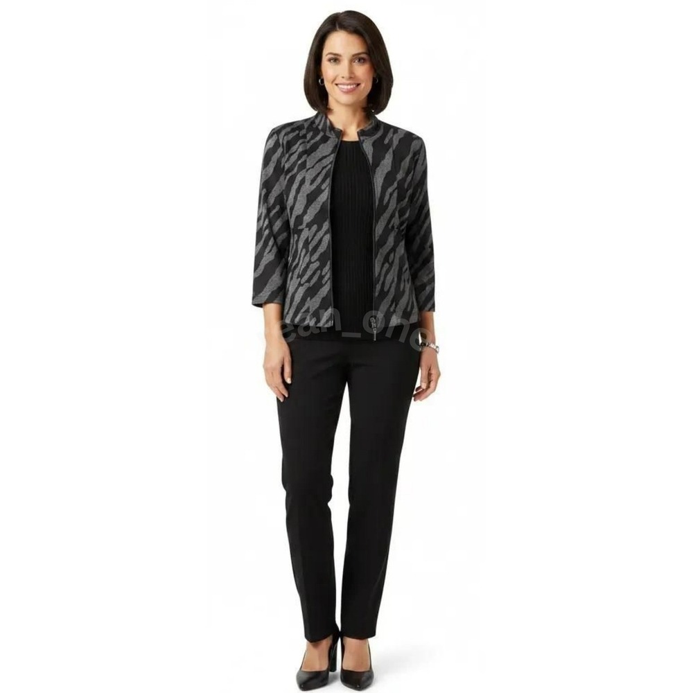 Ruby Rd. Women's Zebra Animal Print Full Zip Front 3/4 Sleeve Jacket Size 6